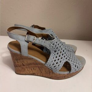 SO Light Blue Woven Wedge Sandals
